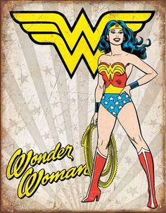 the wonder woman logo is shown on an old tin sign