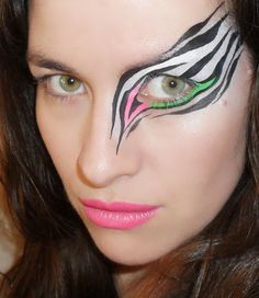 Zebra Eye Face Painting                                                                                                                                                                                 More Zebra Face Paint, Zebra Eye, Zebra Makeup, Eye Face Painting, Festival Face Paint, Adult Face Painting, Zebra Face, Eye Designs, Festival Face