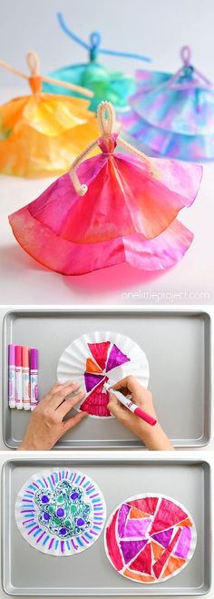 someone is doing crafts with paper plates and crayons