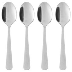 four spoons and one fork are shown in three different positions