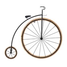 an old fashioned bicycle with wooden spokes on the front and back wheels, isolated against a white background