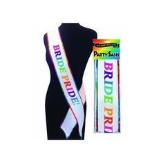 Part sash for the Bride! Sash says "BRIDE PRIDE!" Color: White with Rainbow Trim White Satin Background, Pride Party, Bachelor Party Decorations, Bridal Party Accessories, Satin Background, Bachelorette Sash, Bride To Be Sash, Center Of Attention, Pride Colors