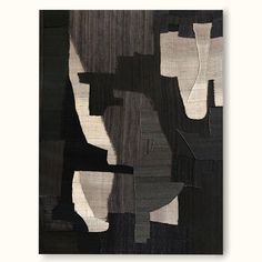 an abstract painting with black, white and grey colors on the bottom half of it