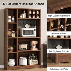 an image of a kitchen shelf with different types of items on it and instructions for how to set up the shelves