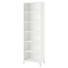 a white bookcase with three shelves on each side