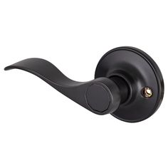 an image of a black door handle with brass knobs on the front and side