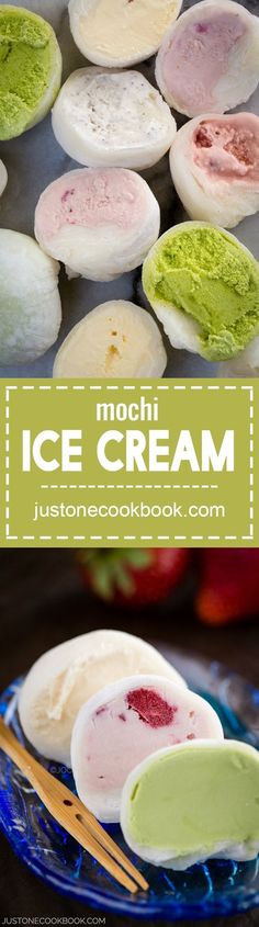 an image of ice cream on a plate with chopsticks next to it and the title overlay reads mochi ice cream