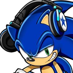 sonic the hedge is running with headphones on