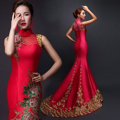 Qun Kwa, Asian Dresses, Wedding Boards, Dress With Train, Qipao Cheongsam, Qipao Dress, China Dress