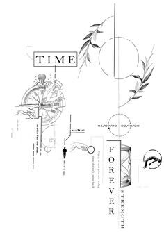 a black and white drawing of some type of object with the words time on it