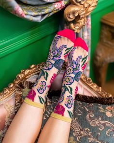 Looking for a floral sock that can work for all your celebratory festivities? Our Festive Floral sheer sock is guarantee to become your go-to style, decked out in navy and green winter florals paired with a gold shimmer heel and cuff. Dress it up with brocade heels or dress it down with sneakers. One Size. Recommended fit US W5.5-10. 200 Needle Count. ✨ Funky yet elegant - no silly or childish patterns 🧦 Premium quality - durably made with comfortable stretch 👗 Unique - the perfect accessory t Pink Party Socks For Spring, Trendy Party Socks For Spring, Winter Florals, Floral Socks, Casual Glam, Sheer Socks, Funky Socks, Gold Shimmer, Classy And Fabulous