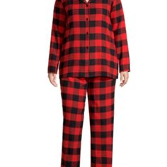 Women's Sleep Chic 2 Piece Flannel Pajamas Set, Red/Black Plaid Size 2x, 100% Cotton. Top Measurement 19" Shoulders 26" Chest (Across) 23.5" Sleeve 31" Total Length Bottoms 39 To 40" Waist (Unstretched) 51" Hip 30.5" Inseam Red Sleepwear For Fall, Red Fall Sleepwear, Dog Fancy Dress, Satin Pjs, Black Nightgown, Plaid Pajama Pants, Womens Fancy Dress, Flannel Pajama Sets, Womens Pajamas Pants