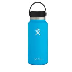 the hydro flask water bottle is shown in blue