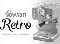 an espresso machine with the words swan retro on it's front and side