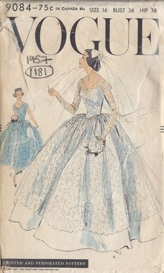 an old fashion sewing pattern for a wedding dress