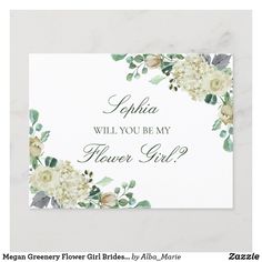 a card with white flowers and greenery on it, says i will you be my maid of honor?