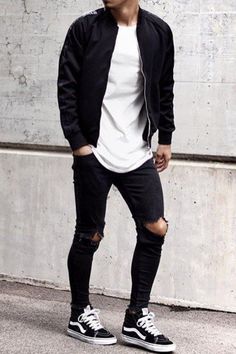 Comfy Jeans Outfit, Outfits Men Streetwear, Black Outfit Men, Vans Converse