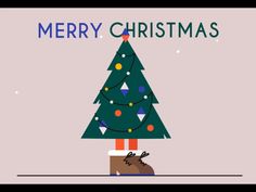 a christmas card with a tree and reindeer