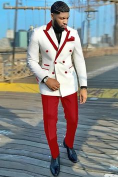 Curitis Fashion White Peaked Lapel Double Breasted Prom Suits White Prom Suit, Red And White Suit, Classic Suits, Prom For Guys, Prom Suits For Men, Cheap Suits, Suit Ideas, Classy Suits, Groom Tuxedo