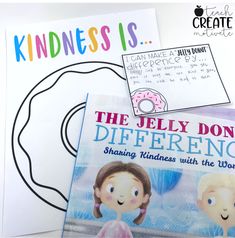 two children's books are sitting next to each other on a white surface with the words, kindness is