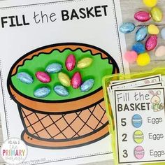 an easter themed fill the basket activity for kids