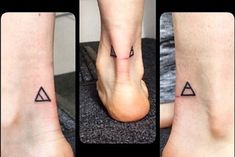 three different pictures of the same person's foot with their tattoos on each one