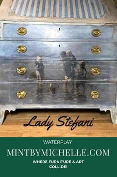 an old dresser is painted with lady steffaani's painting