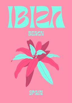 a pink and blue flower with the words iben beach on it