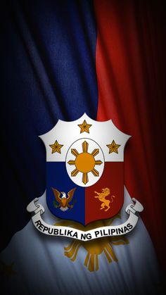 the flag of philippines is shown in this artistic photo, with an eagle emblem on it