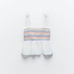 Nwt And Sold Out Online Zara Top Size Medium. Never Worn!! Babydoll Tank, Zara Top, Zara White, Zara Tops, White Cream, Cream White, Clothing Items, Smocking, Baby Dolls