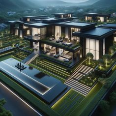 an artist's rendering of a modern house in the middle of a lush green area