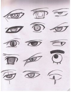 an image of different types of eyes drawn in pencil on paper with the caption's description below