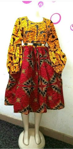 Pipe African dress / African dress / Ankara midi dress / image 1 Traditional Long Cotton Dress, Traditional Long Skirt Cotton Dress, Yellow Cotton Dress With Batik Print, Yellow Batik Print Dresses, Knee-length Ankara Fabric Dress, Fitted Red Dress With Batik Print, Red Fitted Dress With Batik Print, Red Long Sleeve Dresses With Batik Print, Fitted Knee-length Dress With Batik Print