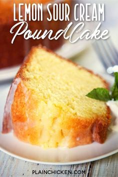 a slice of lemon sour cream pound cake on a plate