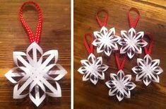 paper snowflakes are being made into ornaments