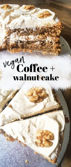 vegan coffee and walnut cake on a plate