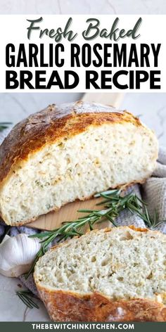 garlic rosemary bread on a cutting board with text overlay