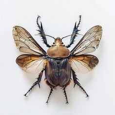 a bug that is sitting on top of a white surface with black and brown markings