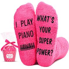 PRICES MAY VARY. PIANO SOCKS: Piano gifts for women. Our piano socks feature a fun message that reads "I PLAY PIANO, WHAT'S YOUR SUPER POWER?" They make perfect gifts for piano students or any lover of classical music! CUPCAKE PACKAGING: To ensure easy transportation, they are not assembled. However, we provide an exquisite gift box and a paper belt with each pair. With just a minute of your time, you can enjoy the fun of making a gift box that looks like a lovely cupcake. SIZE & MATERIAL: These Gifts For Piano Students, Piano Recital Gifts, Christmas Gifts For Music Lovers, Gifts For Sports Lovers, Guitar Lover Gifts, Cupcake Packaging, Piano Gifts, Piano Recital, Guitar Gifts