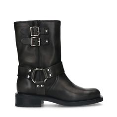 Zwarte leren biker boots met zilverkleurige gespjes - Dames | MANFIELD Biker Boots