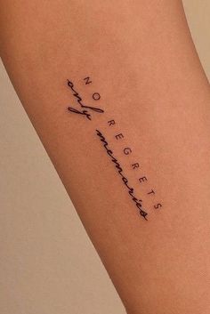 a woman's arm with a tattoo on it that reads, no more scissors