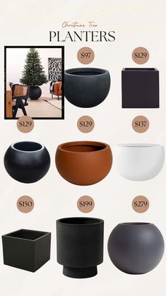 the planters are all different colors and sizes