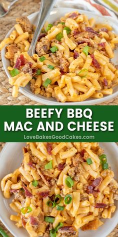 Beefy BBQ Mac and Cheese pin collage Beefy Mac And Cheese, Bbq Mac And Cheese, Beefy Mac, Tangy Bbq Sauce, Dinner Idea, Blue Box, Popular Recipes, Mac And Cheese, Easy Dinner Recipes