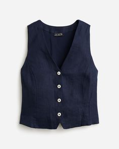 J.Crew: Slim-fit Linen Vest For Women Blue Shirt Women, Linen Vest, Size 12 Women, J Crew Women, Black Herringbone, Navy Linen, Vest White, Jcrew Women, Weekend Outfit