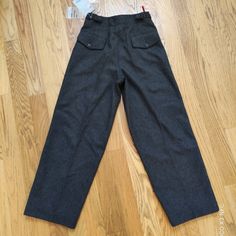 Prada Rare New With Tag High Rise Wide Leg Felt Wool Pants. Fully Lined. Button Fly. Two Back Pockets. Can Be Rolled Up. Charcoal Grey Color. Size Women's 44. Not Sure Exact Us Size. See Photos For Measurements. High Waist Wool Bottoms With Pockets, Prada Pants, Felt Wool, Wool Pants, Grey Color, Charcoal Grey, Aesthetic Clothes, Wool Felt, Pant Jumpsuit