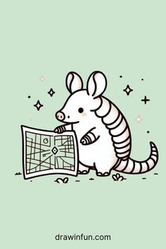 a drawing of a rat looking at a map