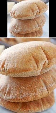 three pictures of bread stacked on top of each other