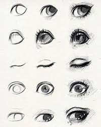 an image of different types of eyes in various stages of drawing, with one eye open and the other half closed