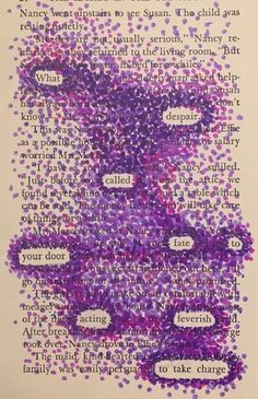 an art piece with words written in purple and black ink on white paper, surrounded by confetti sprinkles