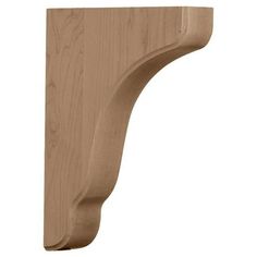 an unfinished wooden shelf bracket on a white background